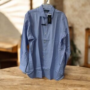 Polo Ralph Lauren Man's Size 17, Long Sleeves 34-35" Blue/White Collared Shirt